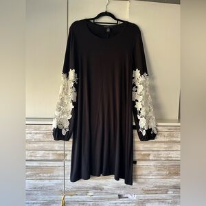 🖤 Design History Black Dress White Floral Lace Sleeves Long Sleeve M